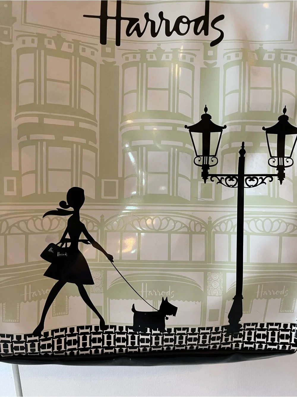 Harrods Green and Black Cityscape Tote Bag - Picture 2 of 9